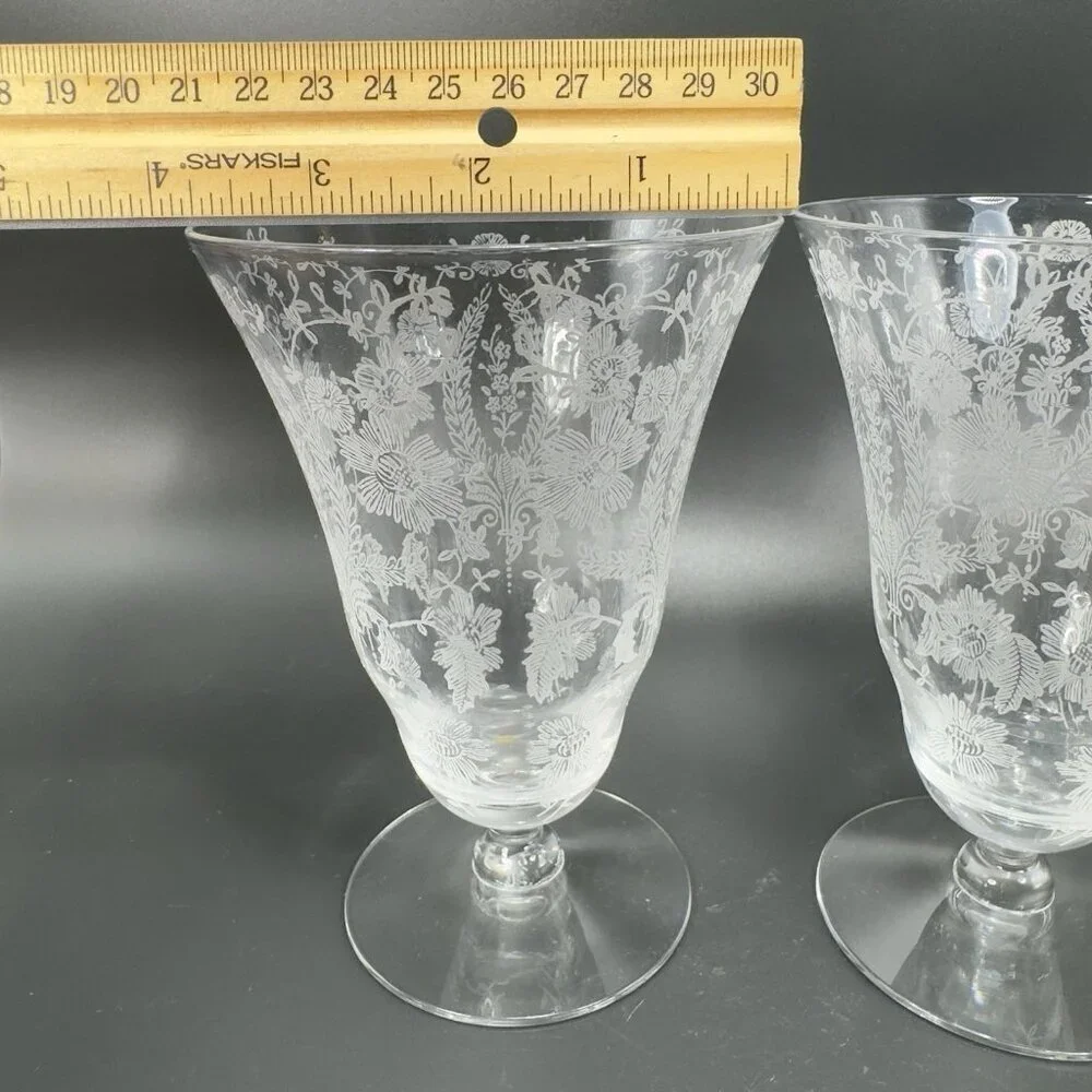 Vintage‎ Viking Glass PRELUDE Etched Clear Footed Glasses Cups Tumblers Set 2